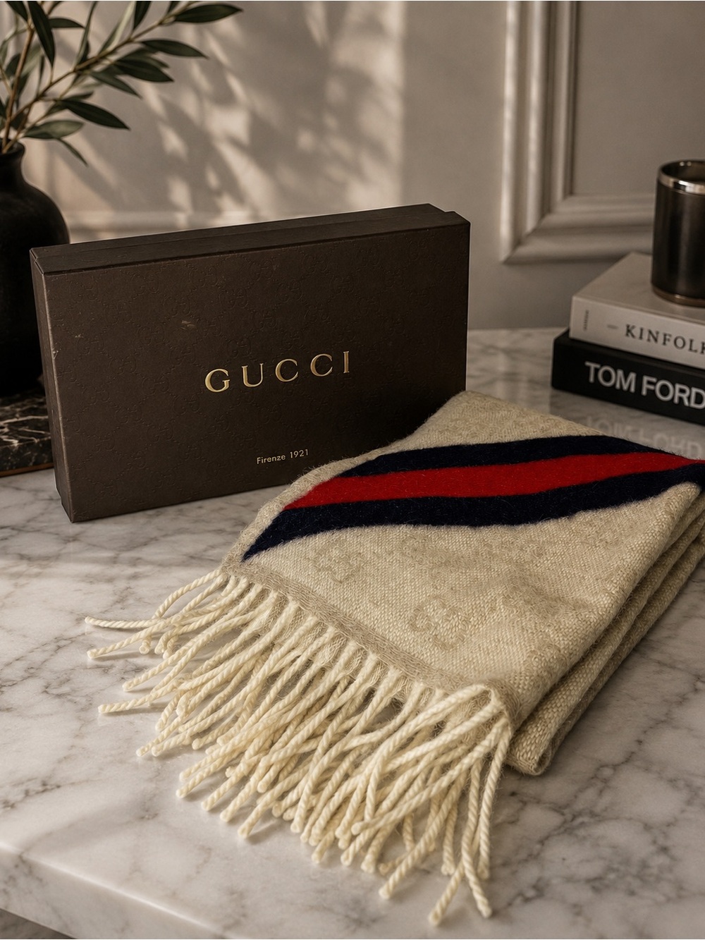 Gucci GG Monogram Wool Alpaca Scarf 78.5” w/ Original Box